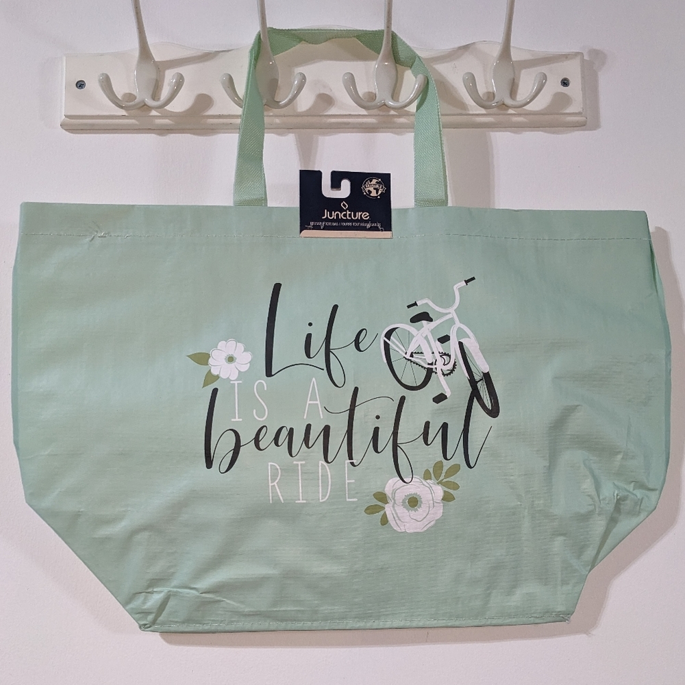 🩵 Large Tote Life Beautiful Ride Reusable Bag Sustainable Bike Print
